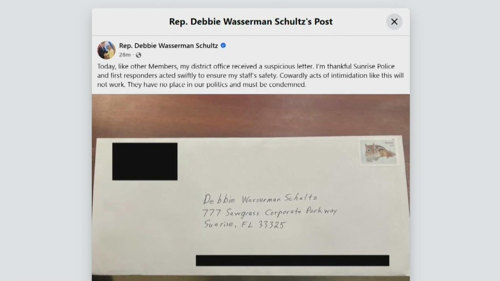 Congresswoman Debbie Wasserman-Schultz targeted by "suspicious envelope" at her Sunrise office — CBS Miami, Coral Springs Community news