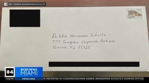 Congresswoman Debbie Wasserman Schultz's Sunrise office threatened by suspicious envelope — CBS Miami, Coral Springs Community news